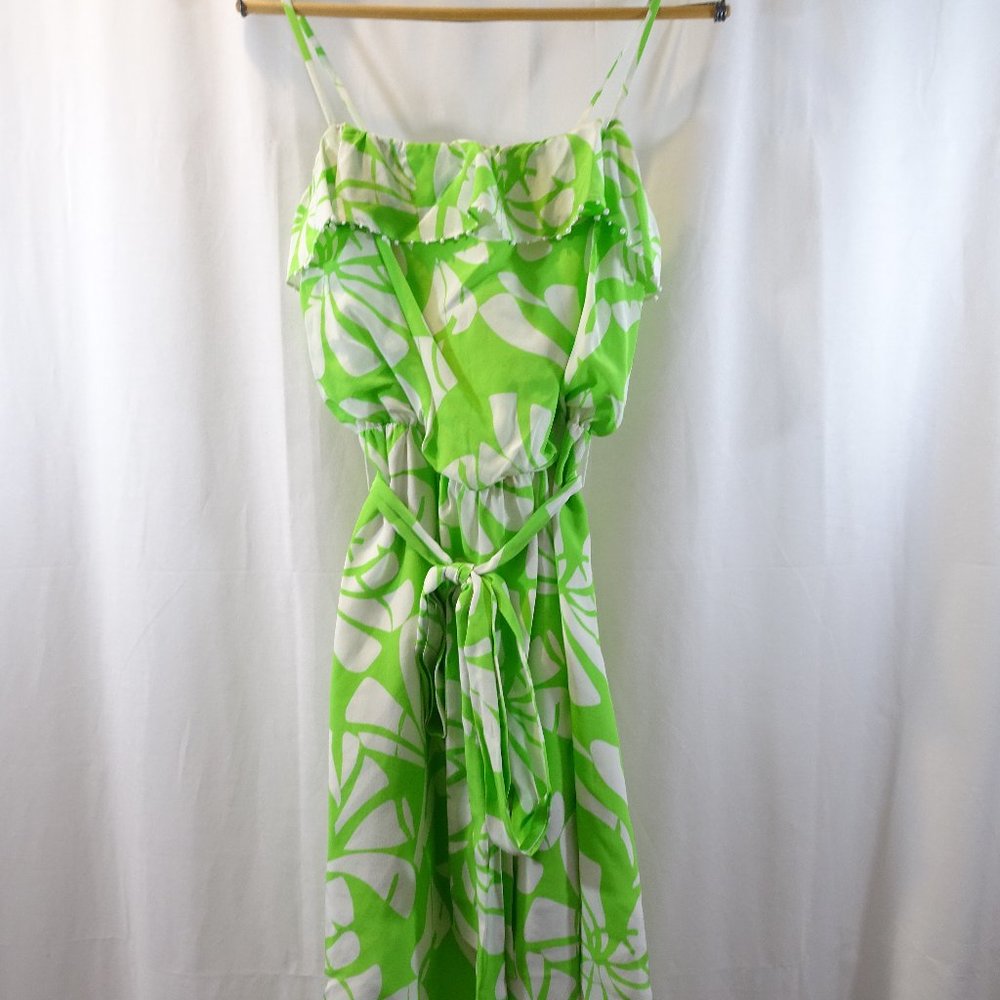 LILLY PULITZER Green White Silk Sun Dress Size 4